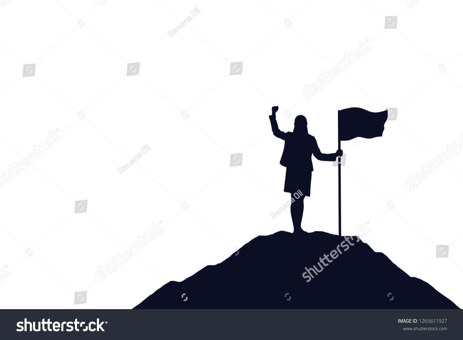 Silhouette Businesswoman Flag On Top Mountain Stock Vector (Royalty ...