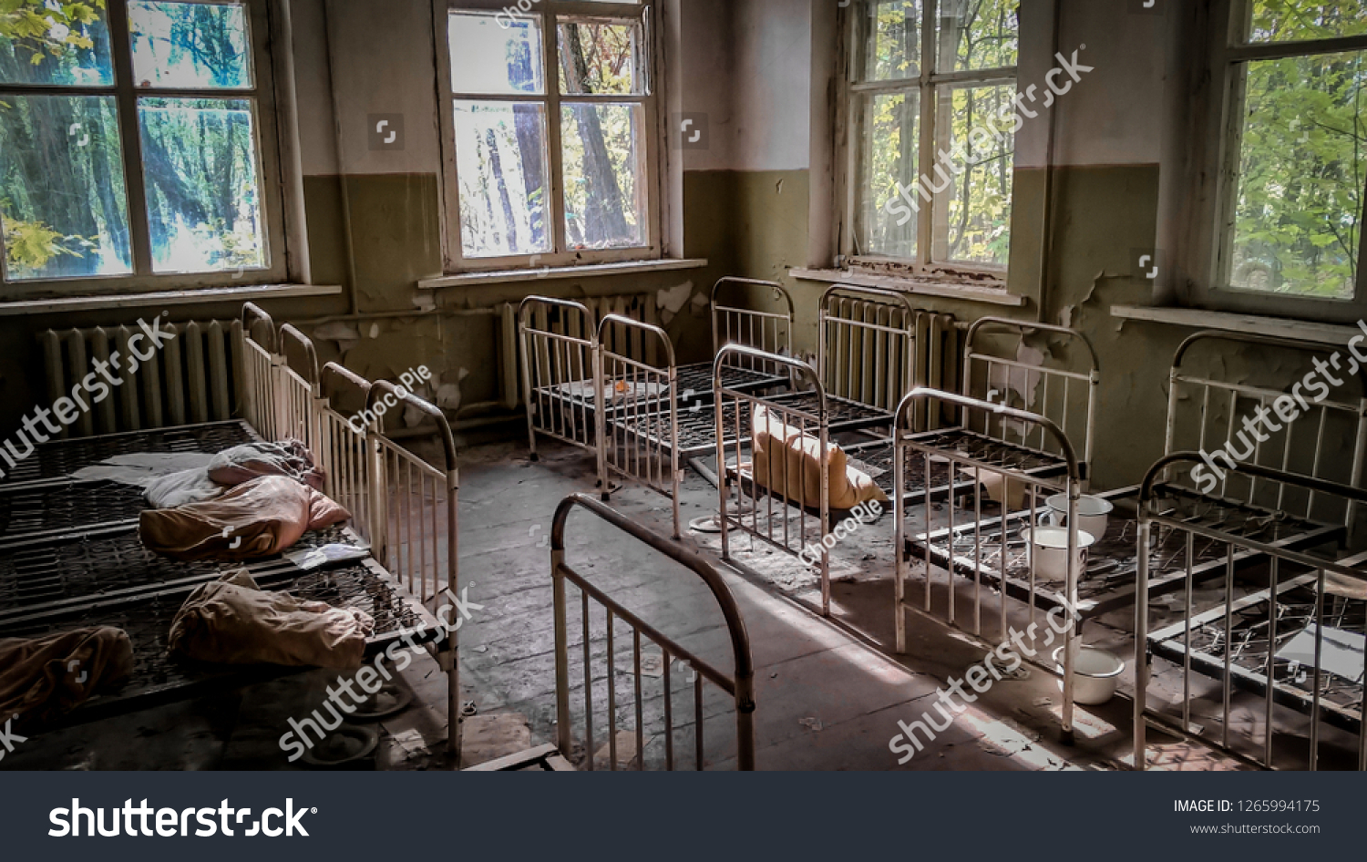 Empty Childrens Beds Abandoned Kindergarten House Stock Photo ...