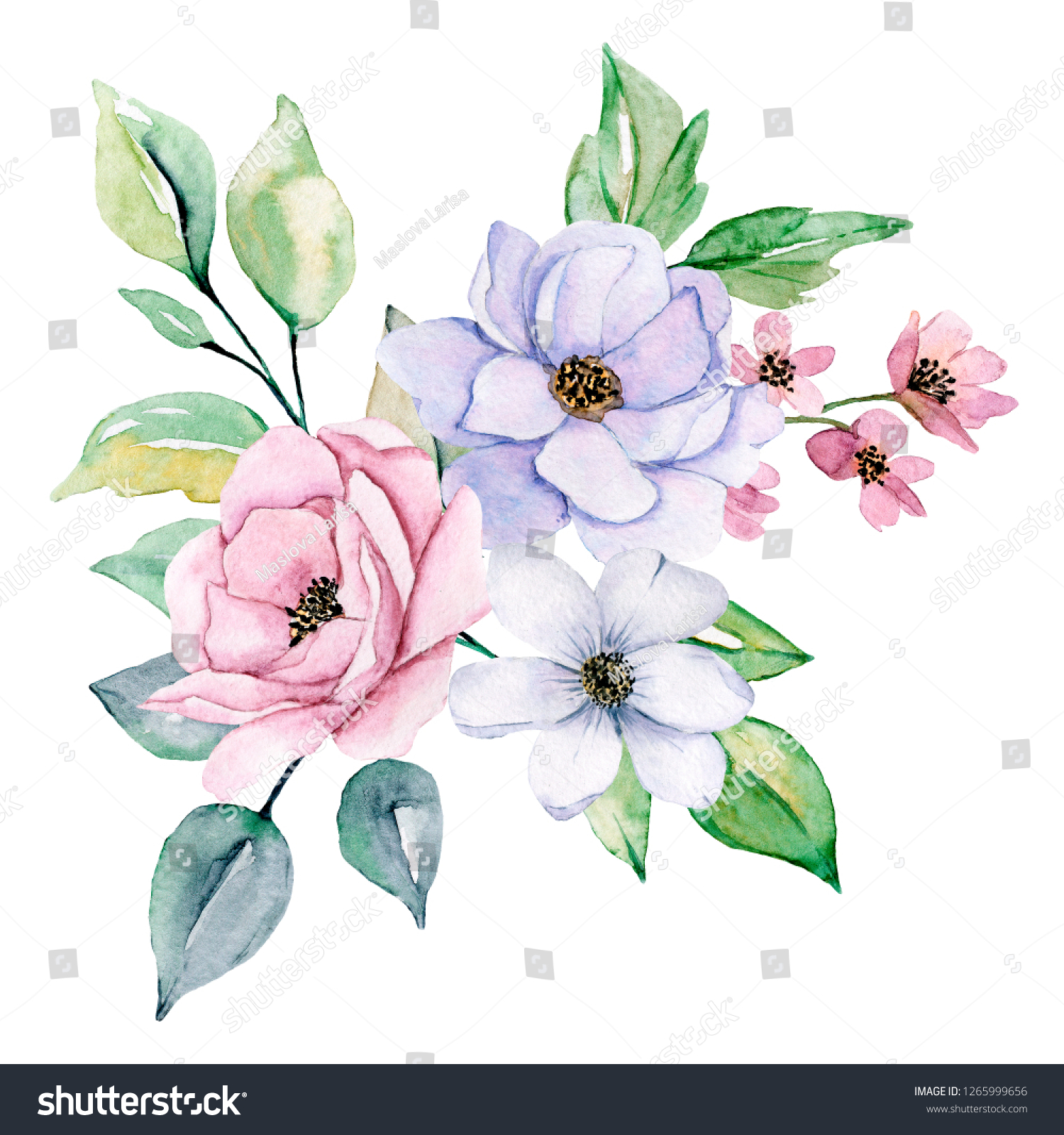 Watercolor Floral Bouquet Spring Flowers Hand Stock Illustration ...