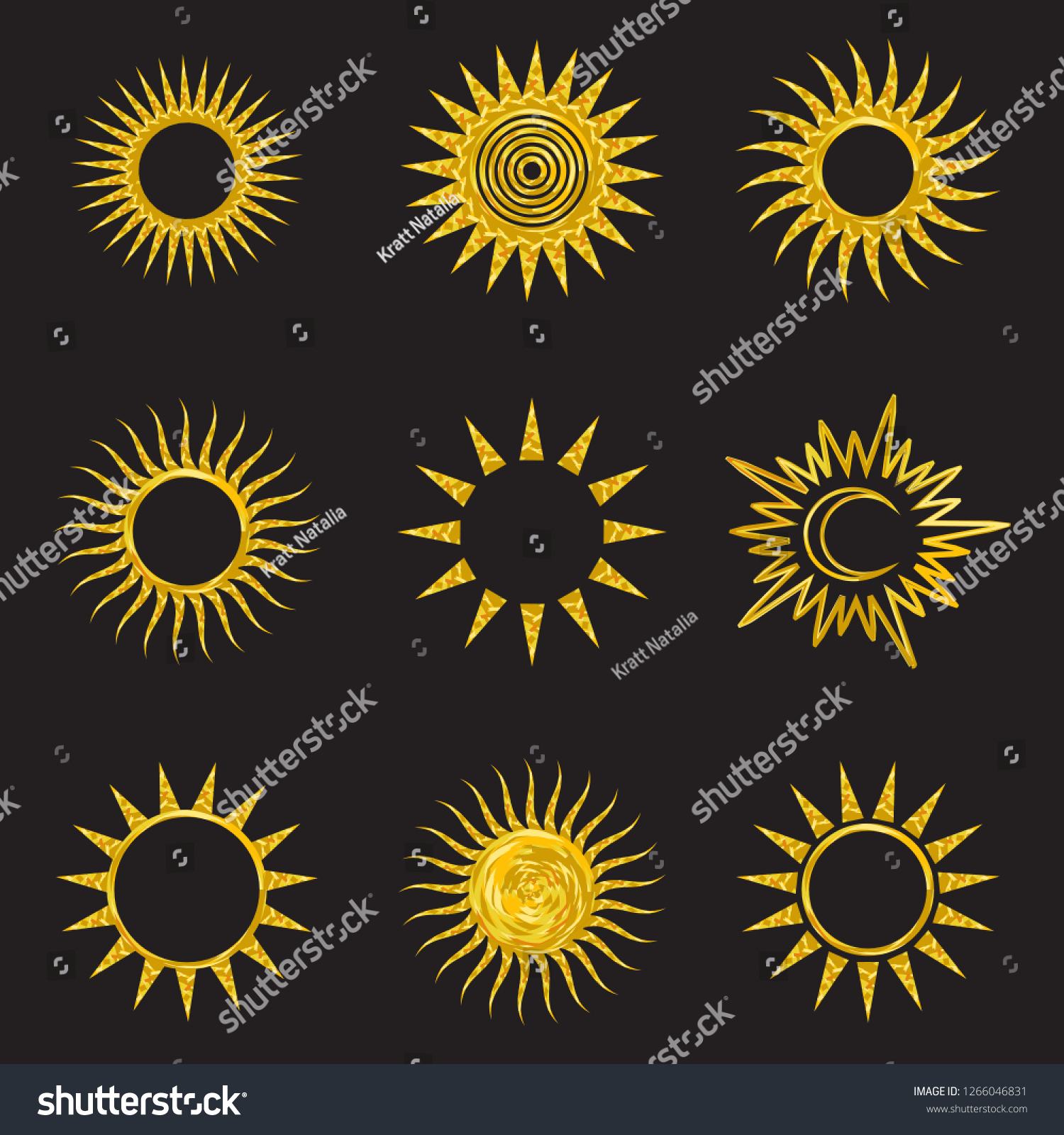 Suns Icons Made Vectorgolden Unique Shapes Stock Vector (Royalty Free ...