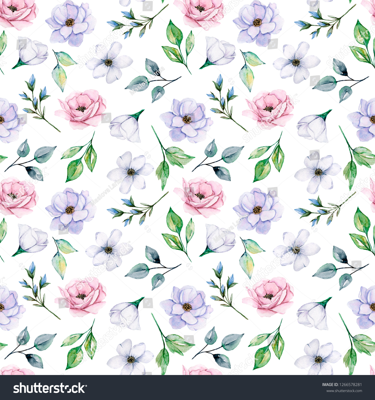 Seamless Pattern Watercolor Flower Background Floral Stock Illustration ...