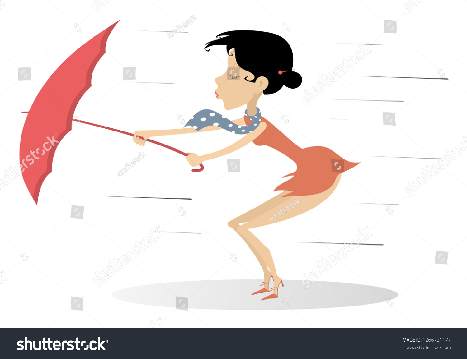 Strong Wind Rain Woman Umbrella Isolated Stock Vector (Royalty Free ...