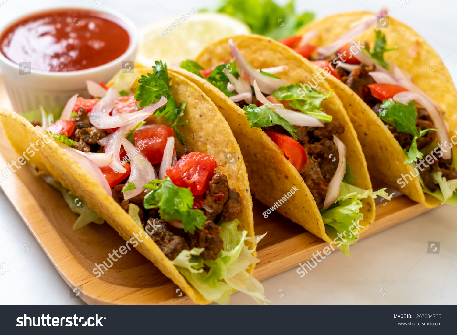 Tacos Meat Vegetables Mexican Food Style Stock Photo 1267234735 ...