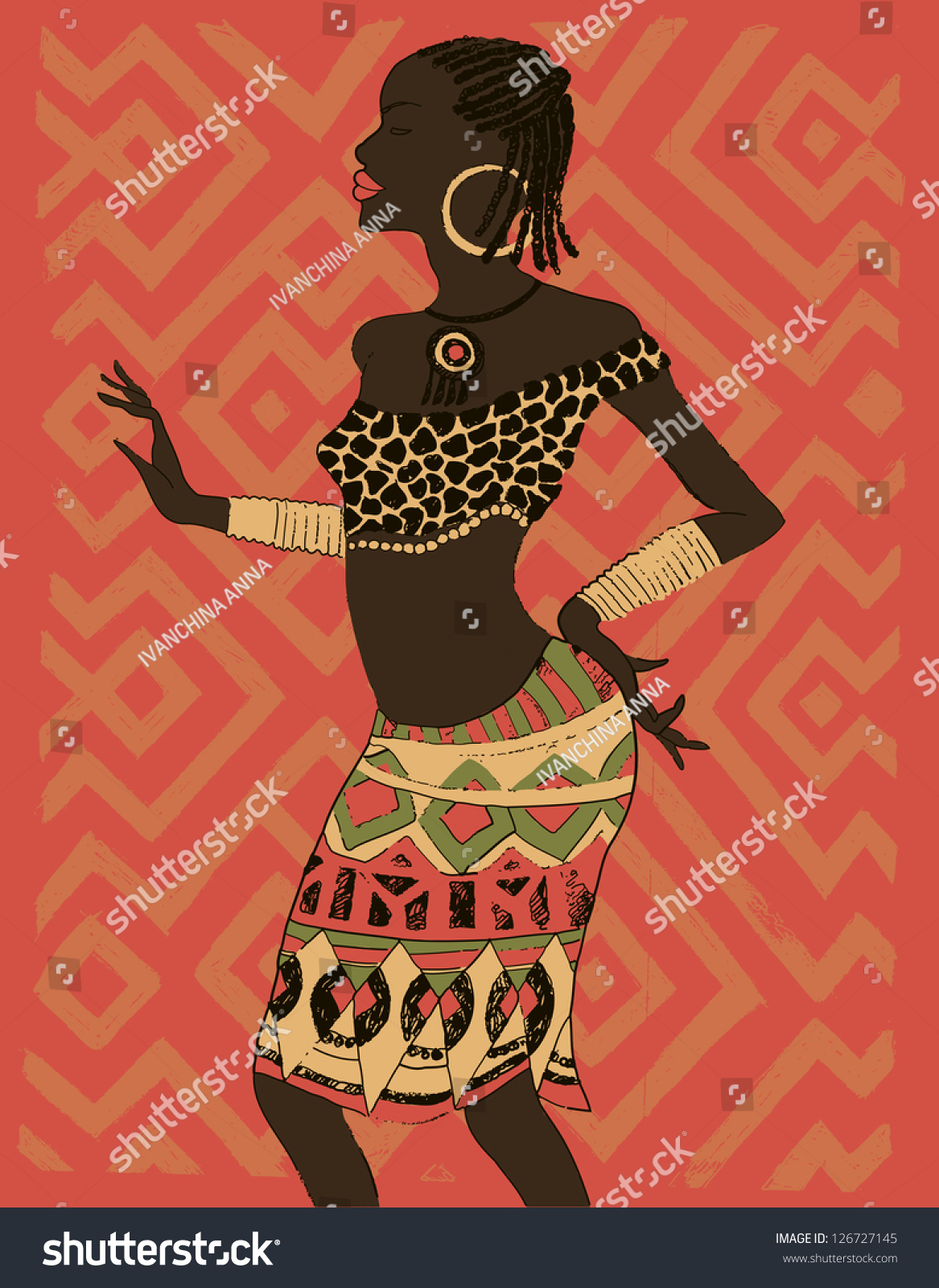 Hand Drawn Illustration Beautiful Black Womanafrican Stock Vector Royalty Free 126727145 