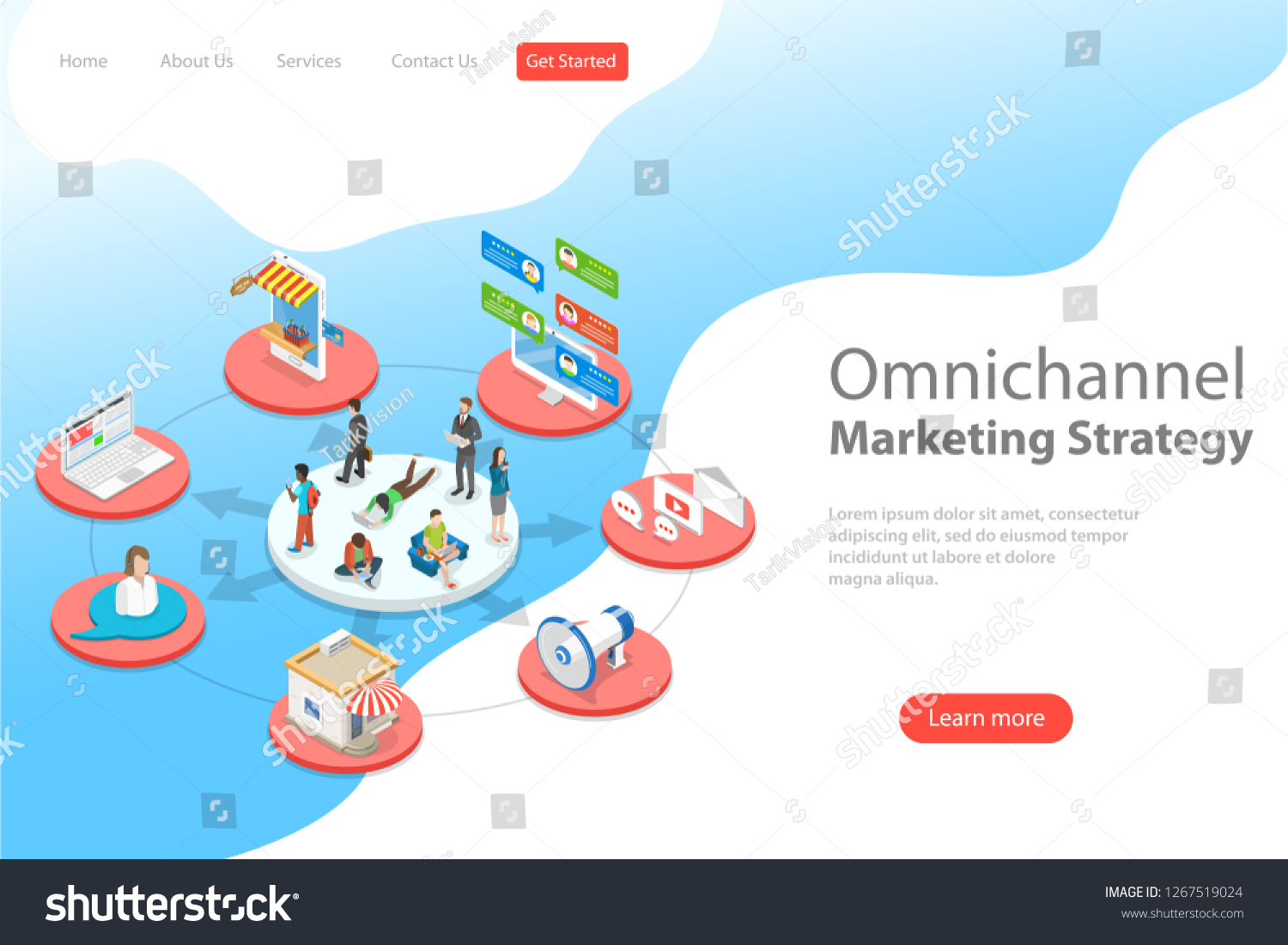 Isometric Flat Landing Page Template Omnichannel Stock Illustration