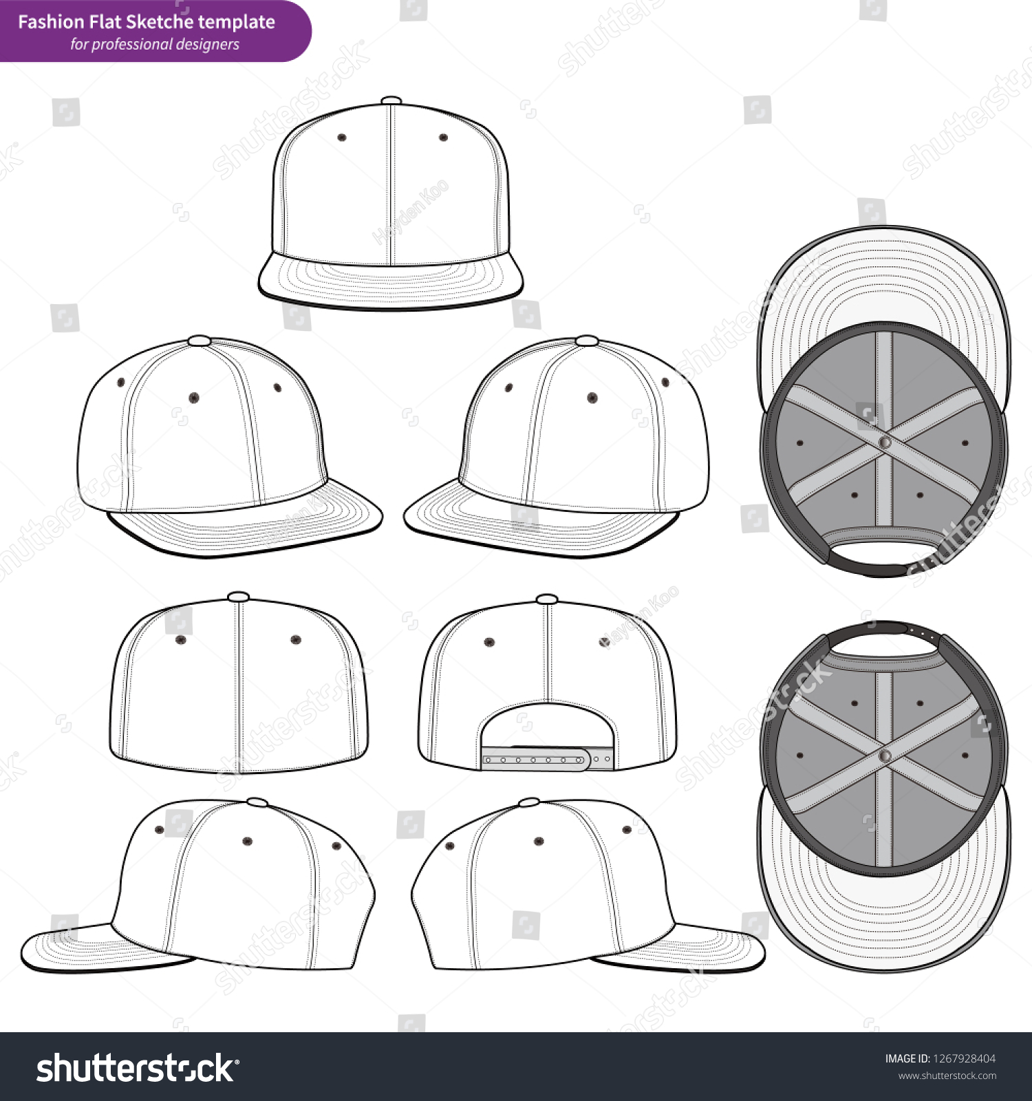 Snapback Cap Set Fashion Flat Technical Stock Vector (Royalty Free ...