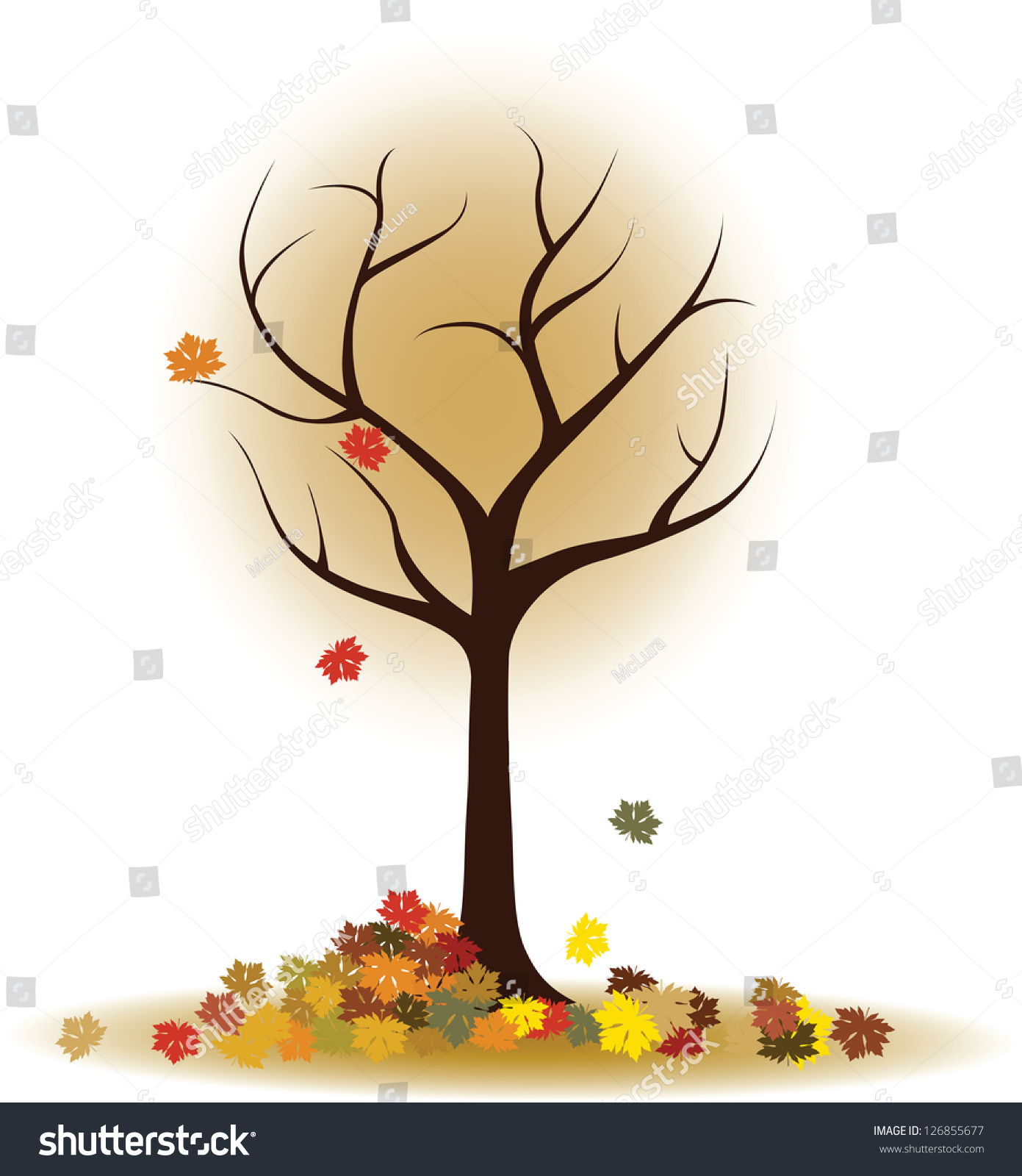 Осеннее дерево с опадающими листьями