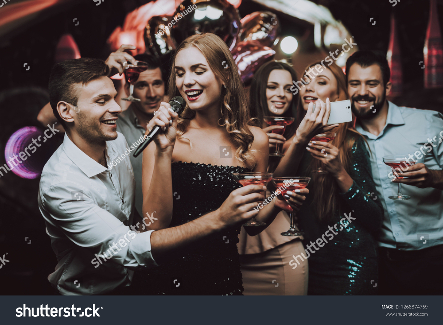 Sing Drink Black Dress Trendy Nightclub Stock Photo 1268874769 ...