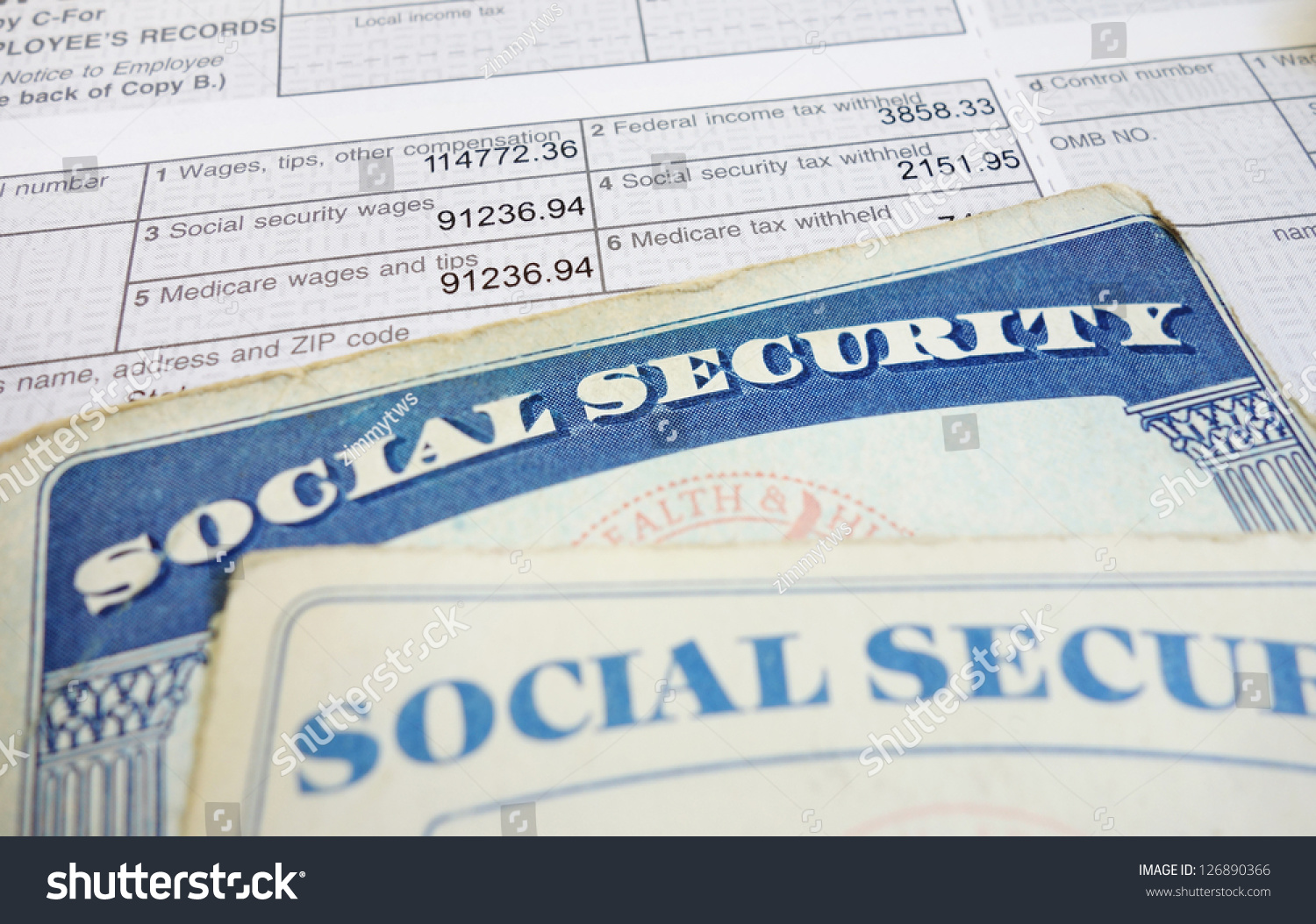 Closeup Social Security Cards W2 Wage Stock Photo 126890366 | Shutterstock