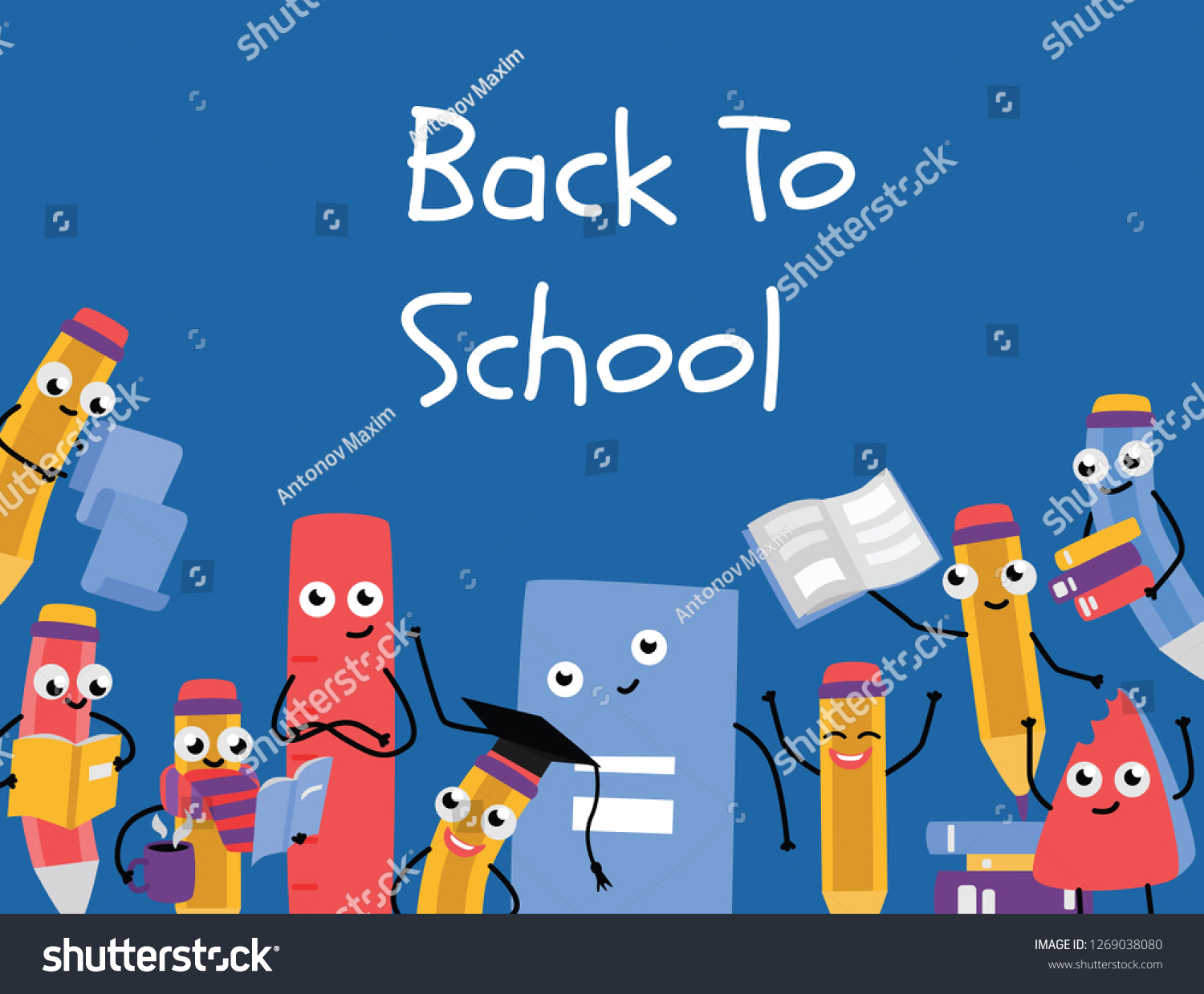 Back School Poster Template Cute Pencil Stock Illustration 1269038080 ...