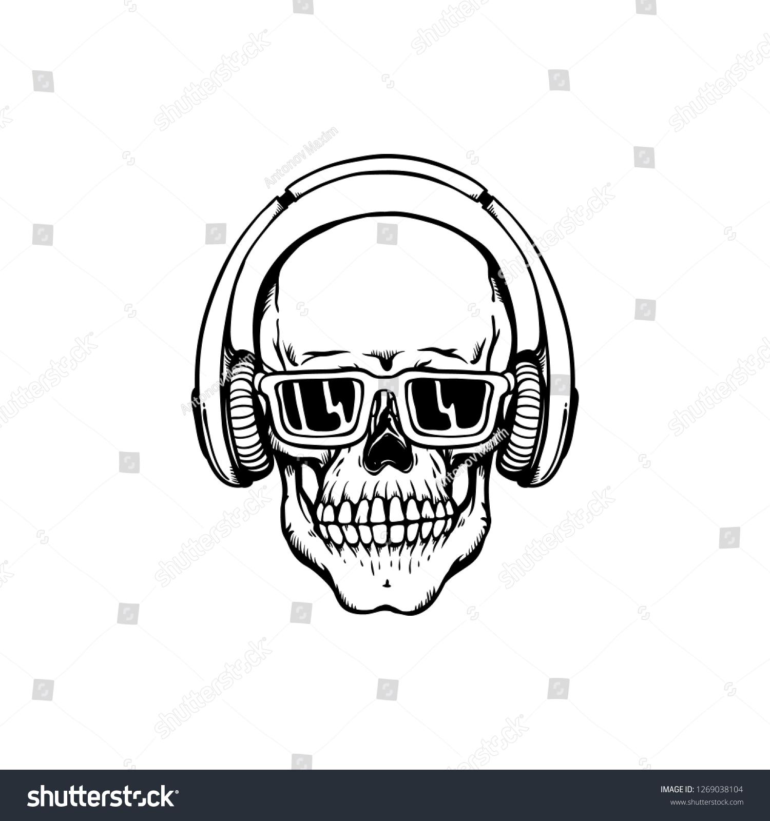 Human Skull Headphones Sunglasses Sketch Style Stock Illustration ...