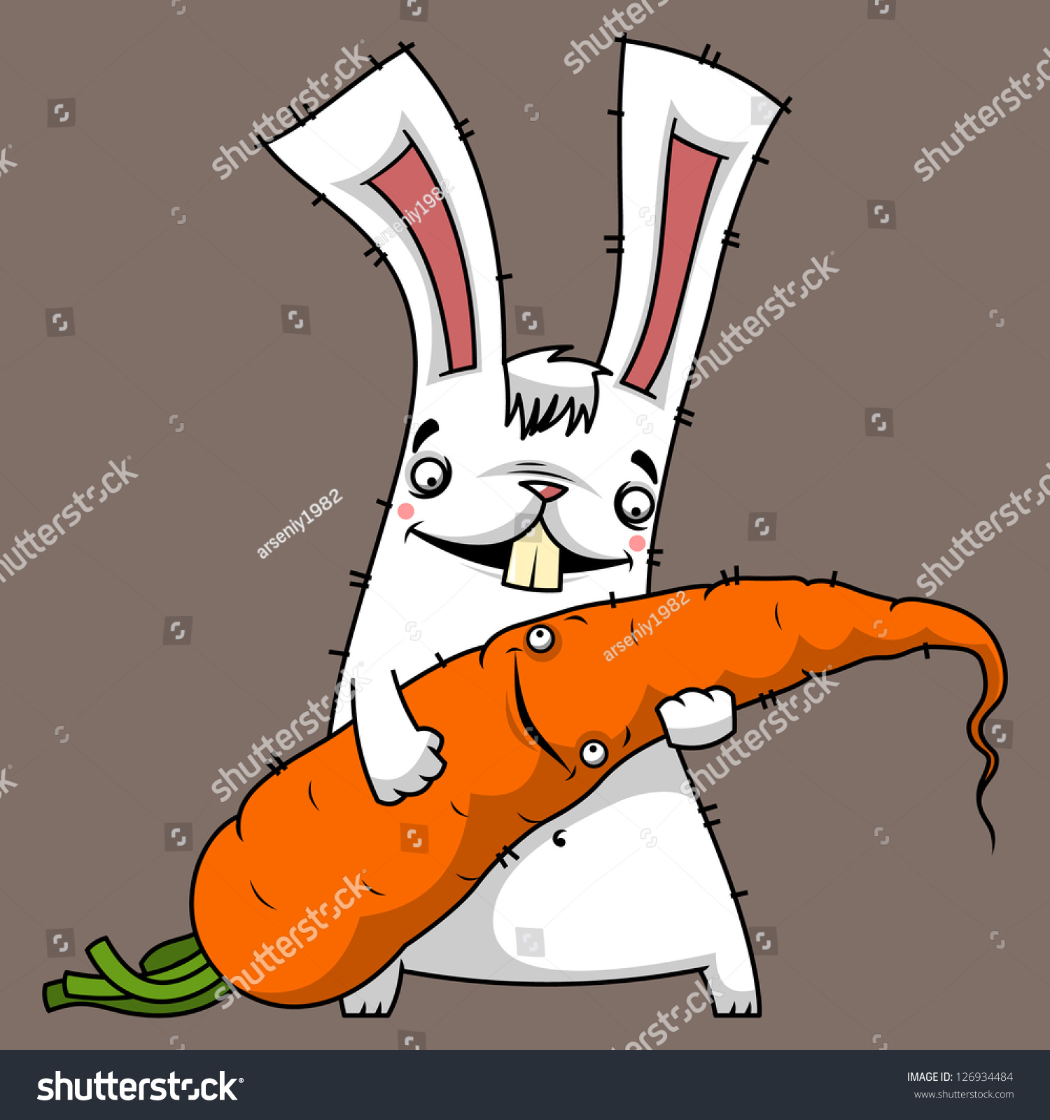 Happy Bunny Holding Carrot Paws Stock Vector (Royalty Free) 126934484 ...