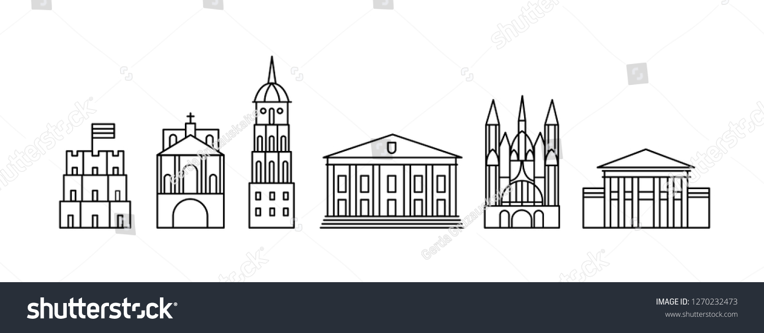 Vilnius City Architecture Vector Outlined Icons Stock Vector (Royalty ...