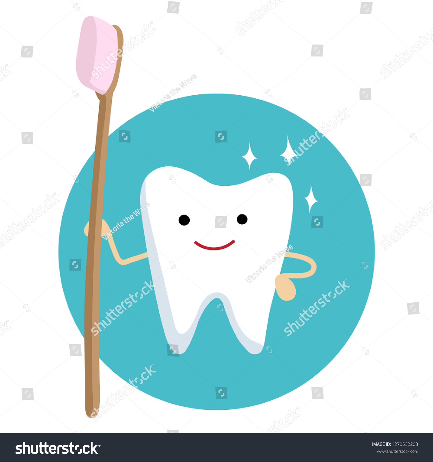 Vector Illustration Cute Smiling Tooth Toothbrush Stock Vector Royalty