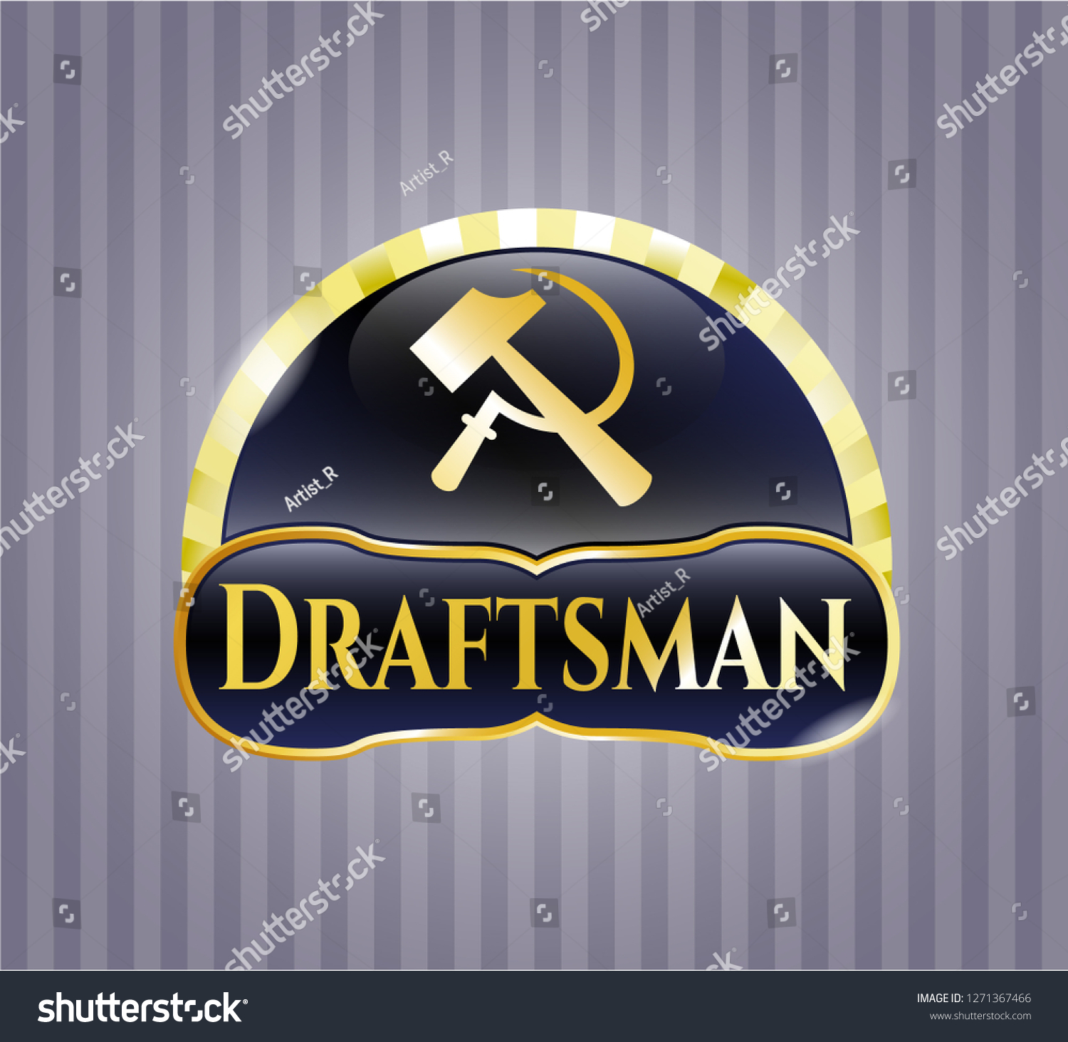 Shiny Badge Sickle Hammer Icon Draftsman Stock Vector Royalty Free