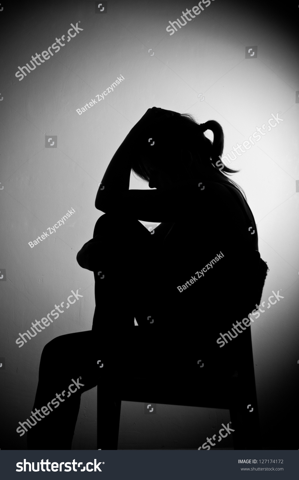 Sad Woman Sitting Alone Black White Stock Photo 127174172 | Shutterstock