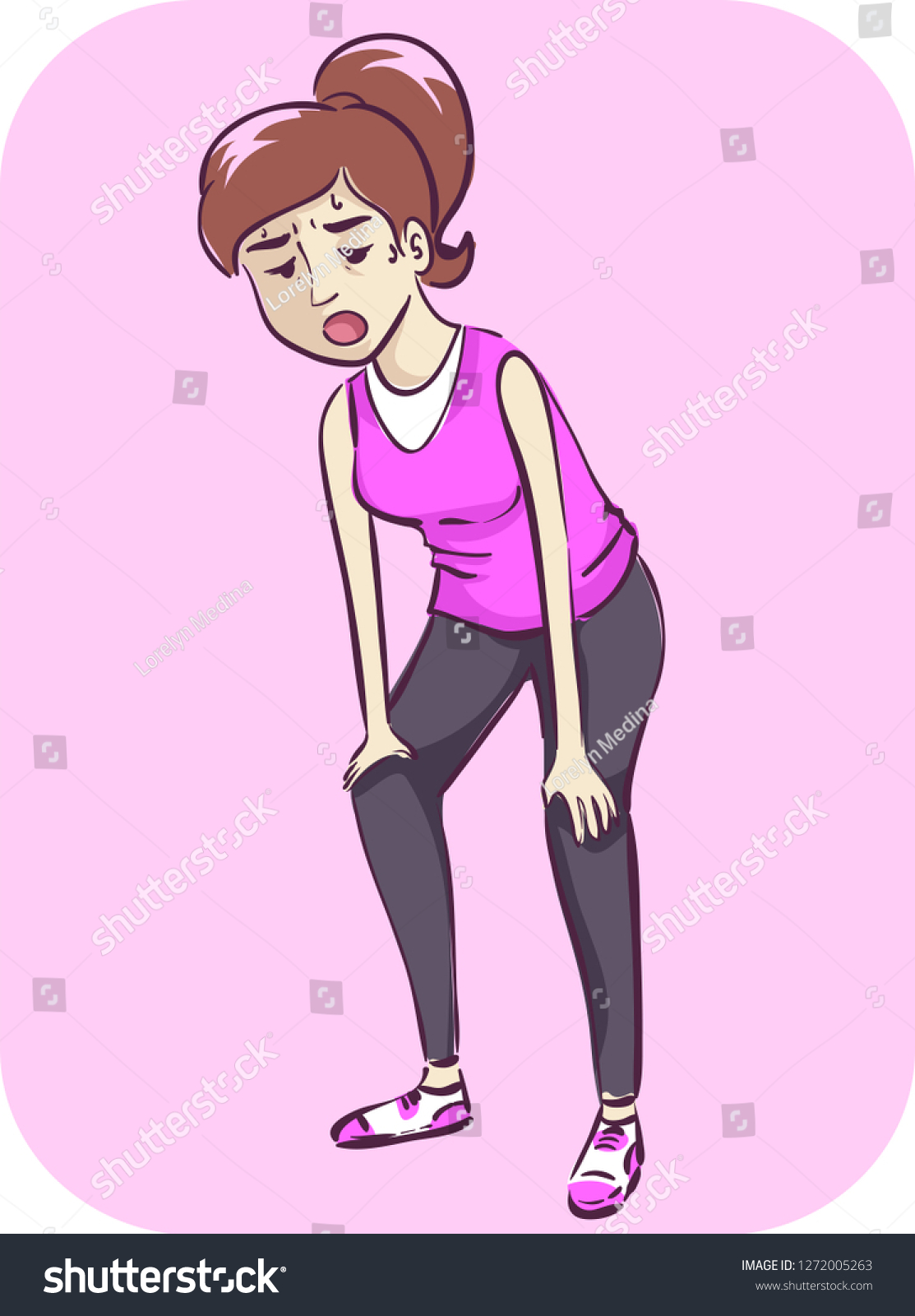 Illustration Exhausted Sweaty Girl Catching Her Stock Vector (Royalty ...