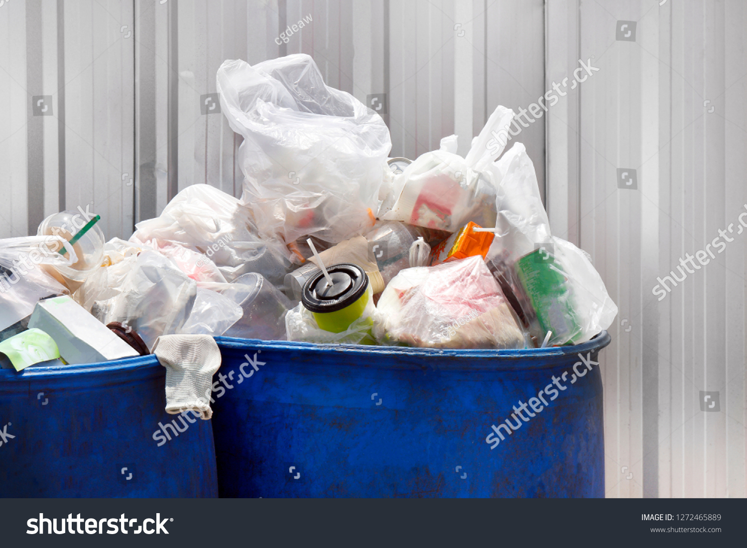 Pile Waste On Blue Bins Plastic Stock Photo 1272465889 | Shutterstock