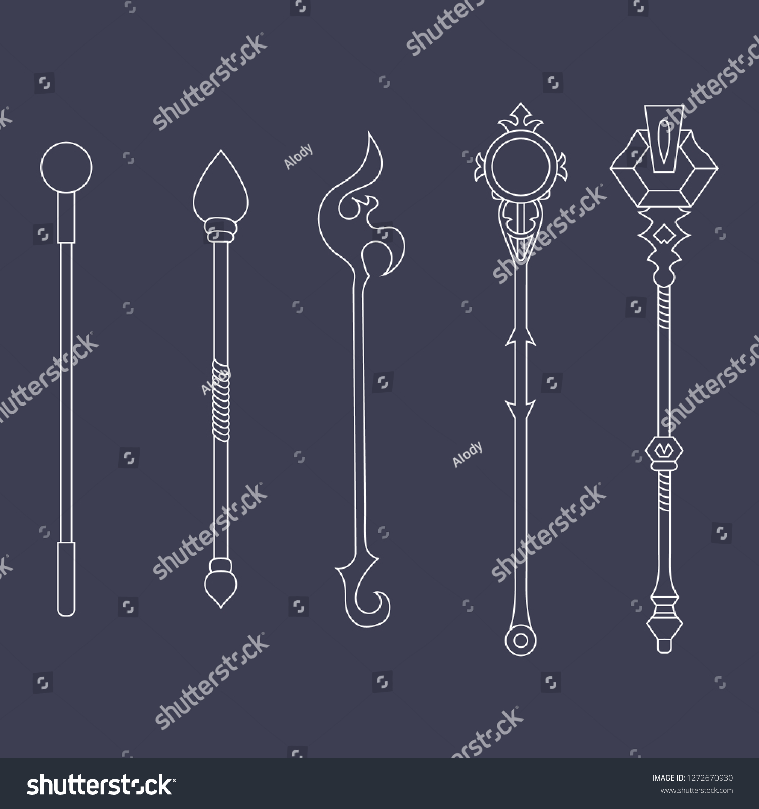 Set White Silhouette Staff Icons Magic Stock Vector (Royalty Free ...