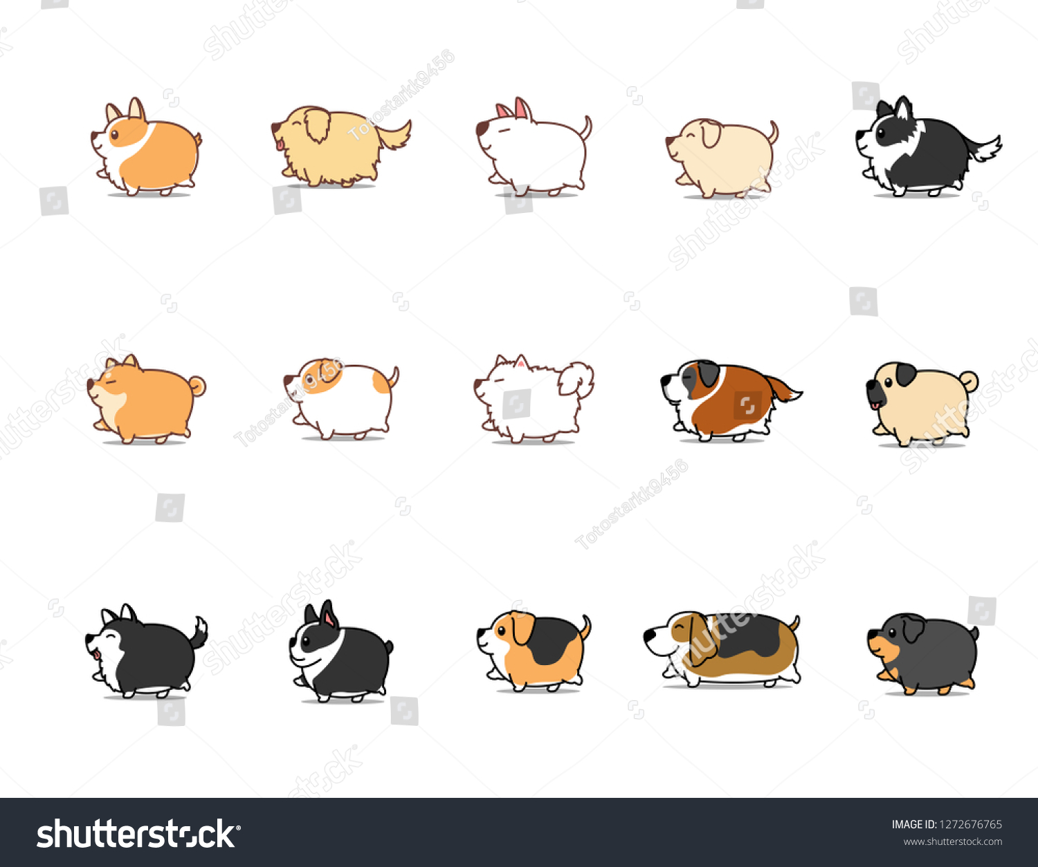 Fat Dog Walking Cartoon Icon Set Stock Vector (Royalty Free) 1272676765 ...