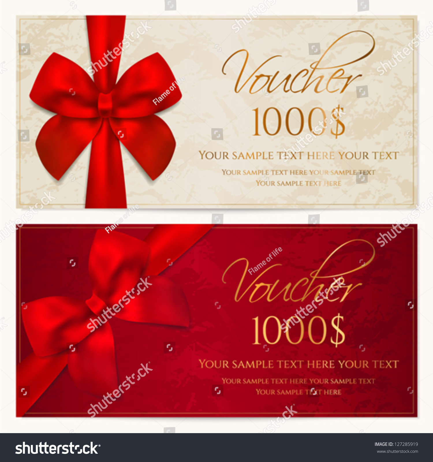 Voucher Template Border Red Bow Ribbons Stock Vector (Royalty Free ...