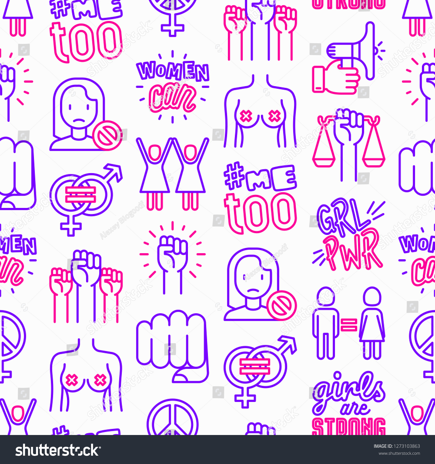 Feminism Seamless Pattern Thin Line Icons Stock Vector Royalty Free