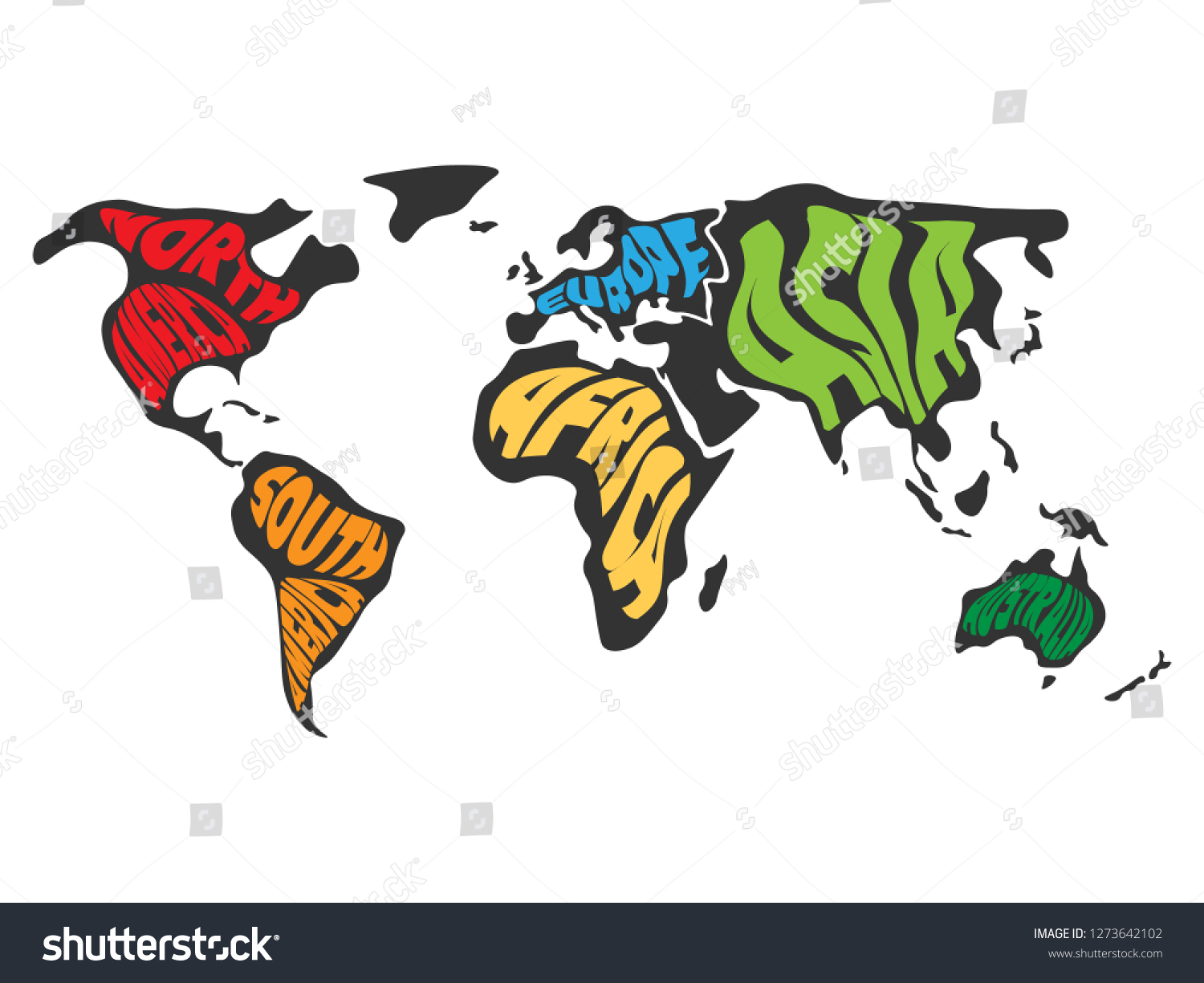 Vektor Stok World Map Divided Into Six Continents Tanpa Royalti 1273642102 Shutterstock 3602