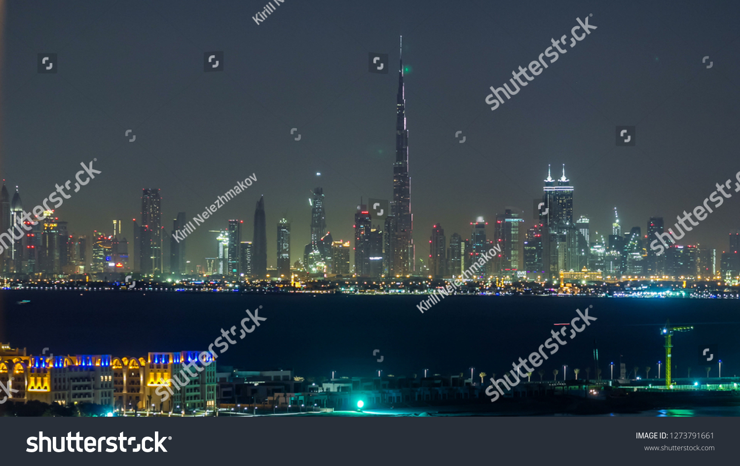 Skyline Downtown Dubai Night Burj Khalifa Stock Photo 1273791661 ...