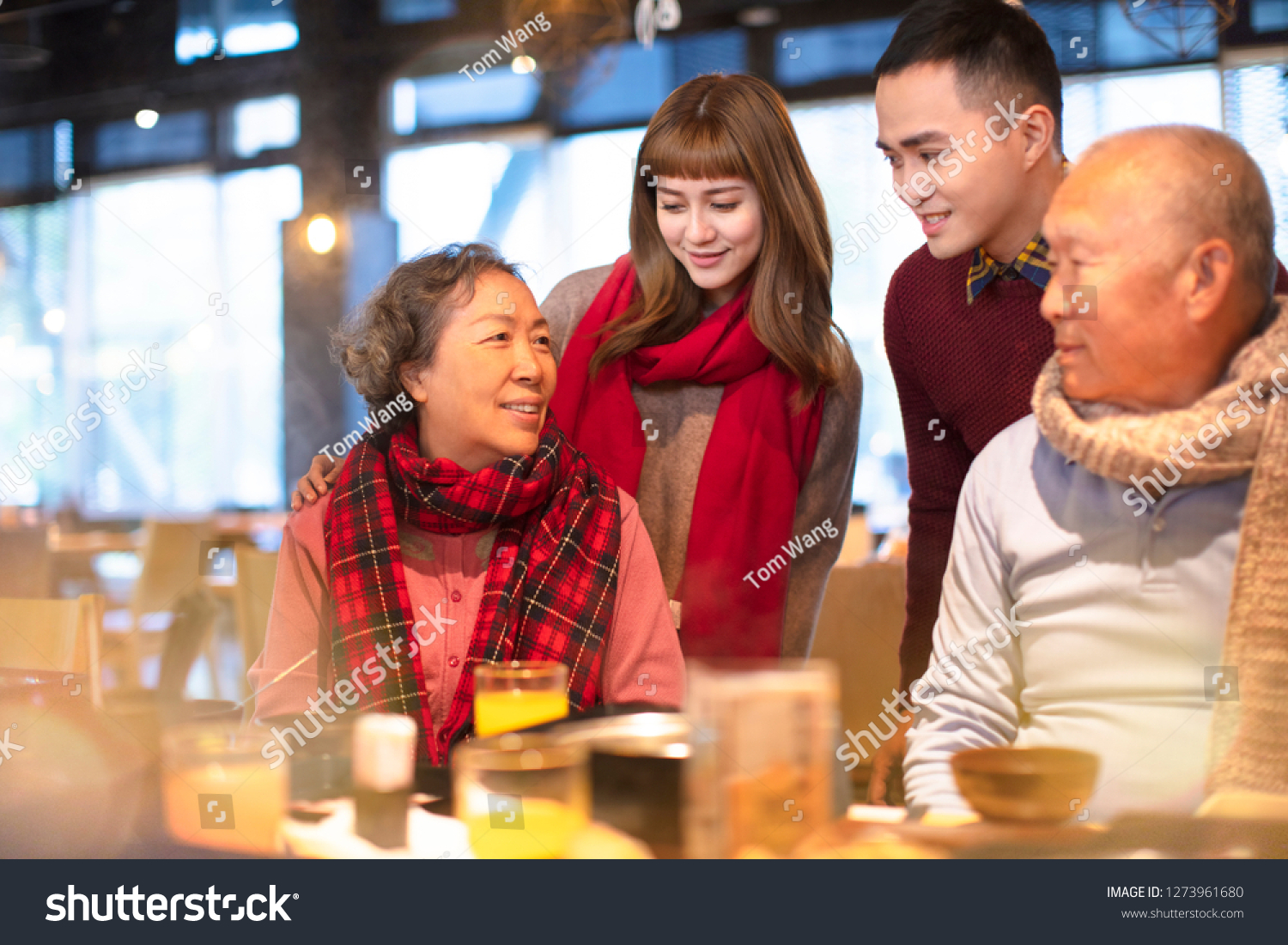 Happy Asian Family Having Dinner Celebrating Stock Photo 1273961680 