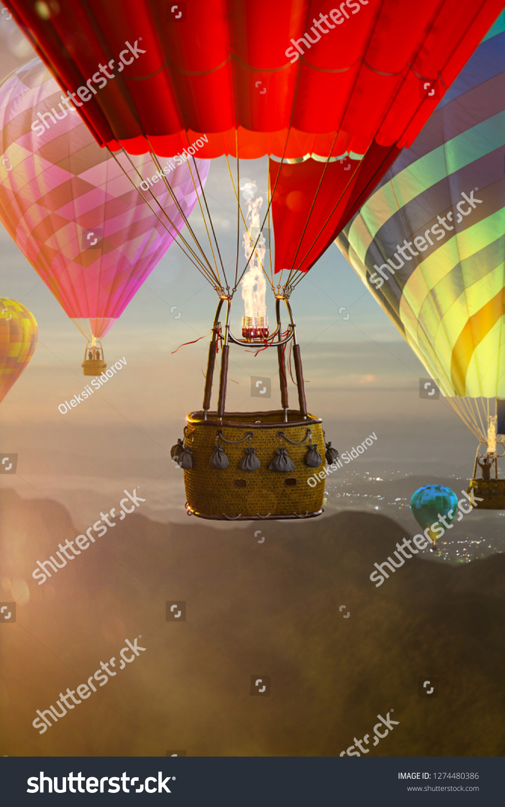 Empty Basket Hot Air Balloon Beautiful Stock Photo 1274480386