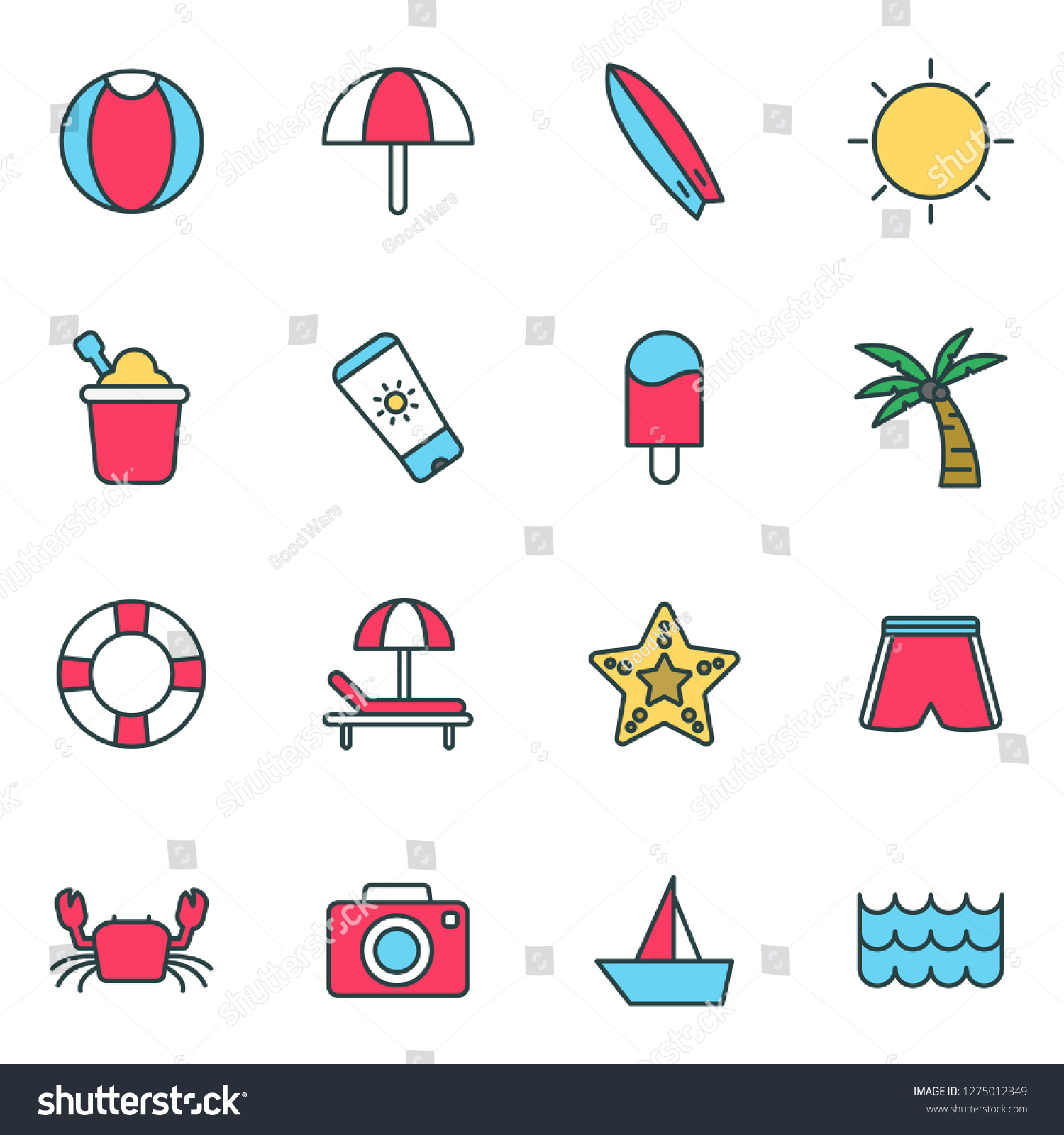 Beach Icons Pack Isolated Beach Symbols Stock Vector (Royalty Free ...