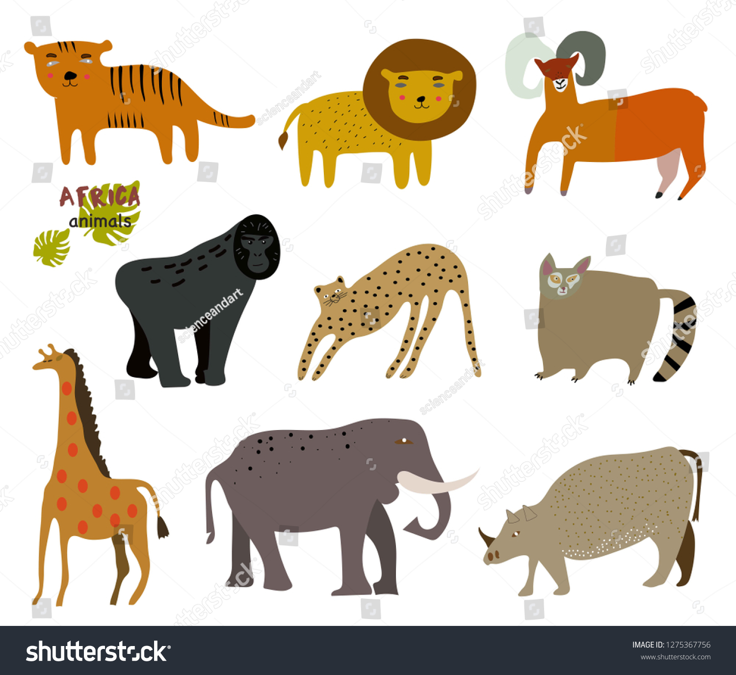 Africa Animals Safari Collection Girafferhino Tiger Stock Vector ...