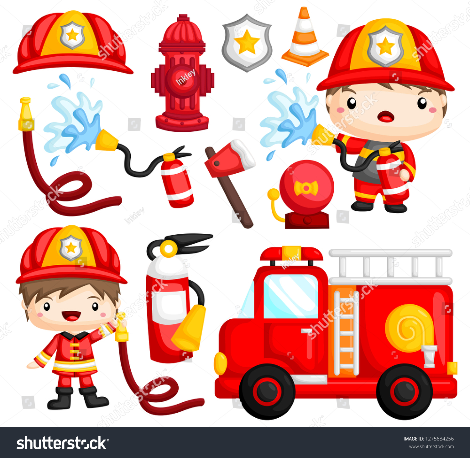 Image Set Many Fireman Objects Related Stock Vector (Royalty Free ...