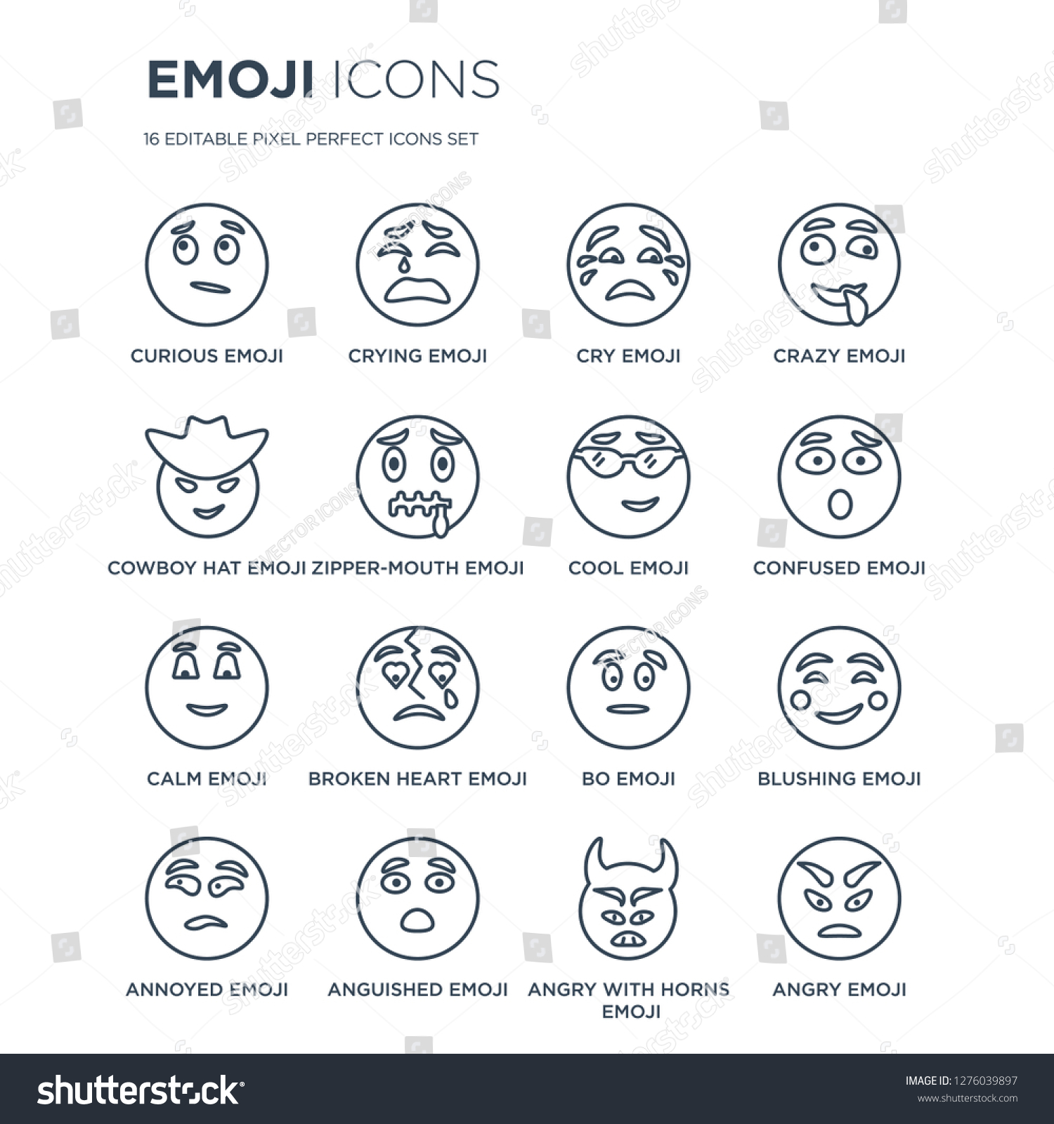 16 Linear Emoji Icons Such Curious Stock Vector (Royalty Free ...