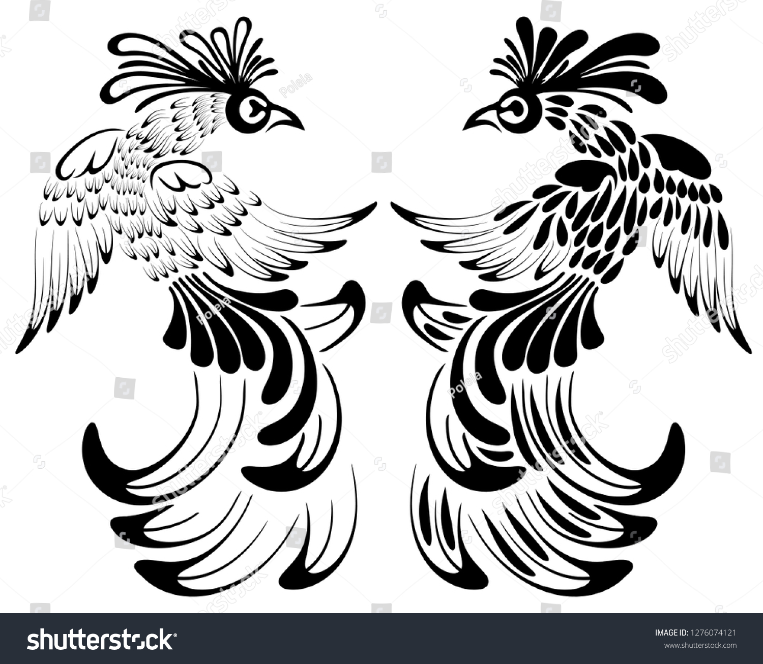 Vektorgrafik Set Black Phoenix Bird Peacock Stock Vector (Royalty Free ...