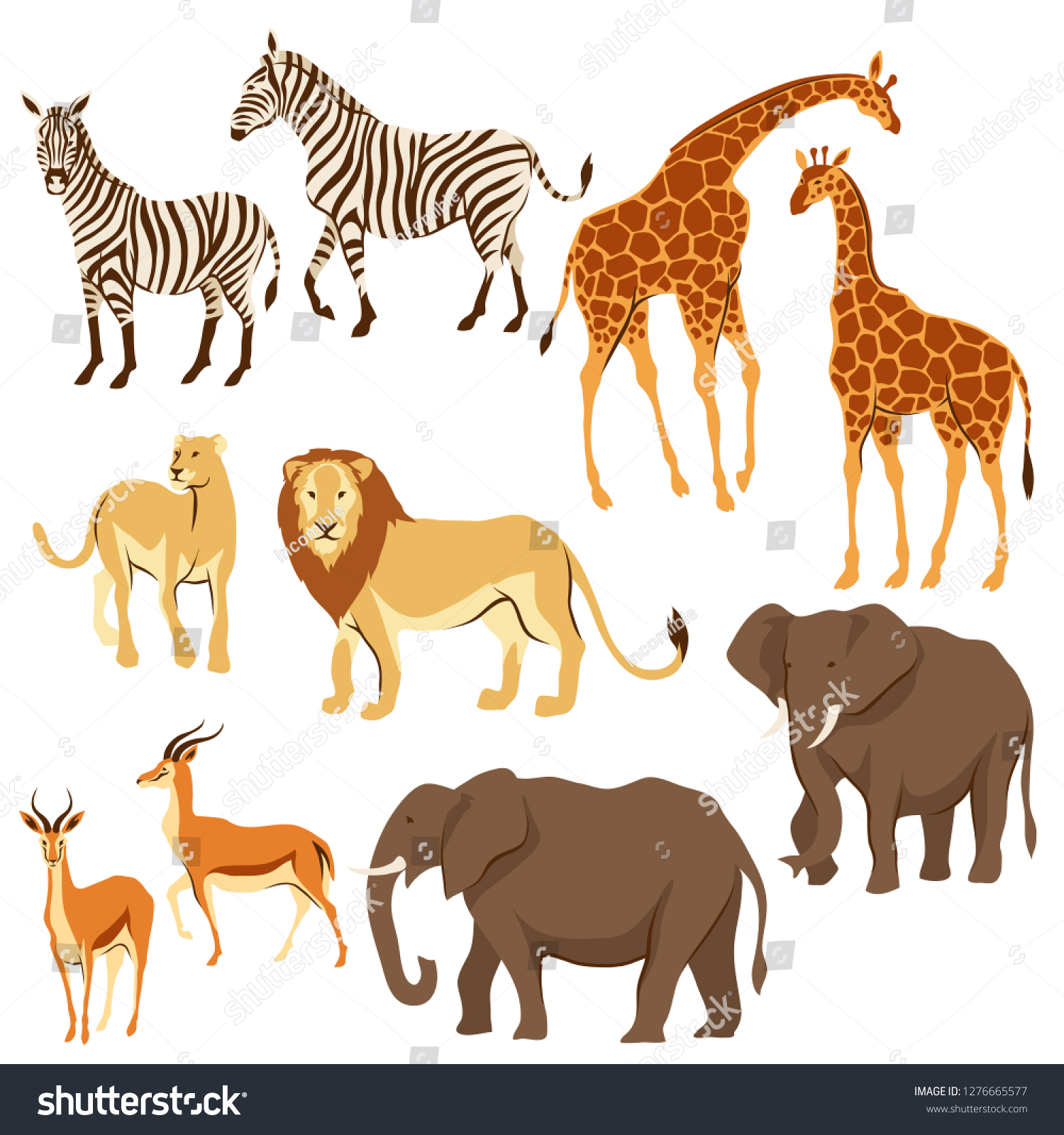 Set African Savanna Animals Stylized Illustration Stock Vector (Royalty ...