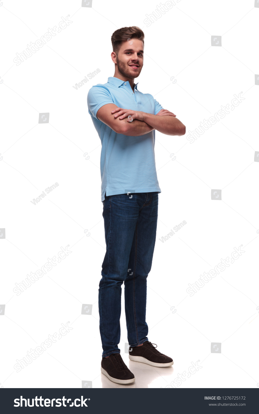 Confident Handsome Man Wearing Blue Polo Stock Photo 1276725172 ...