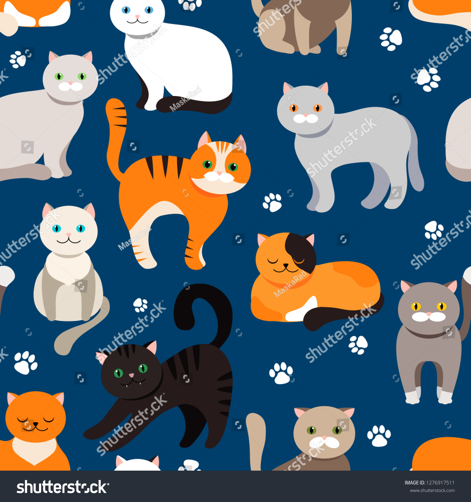 Cat Background Seamless Pattern Vector Flat Stock Vector (Royalty Free ...