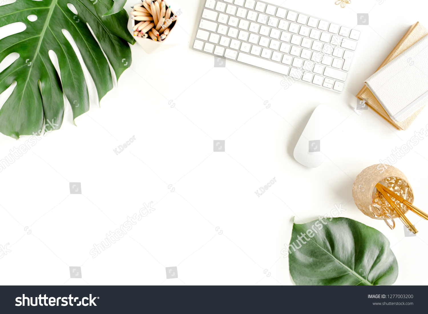 Flat Lay Home Office Desk Female Stock Photo 1277003200 | Shutterstock