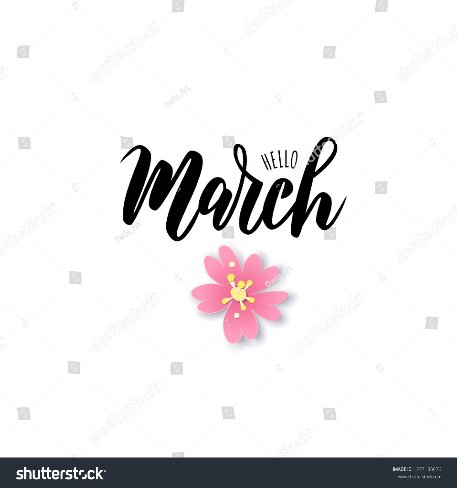 March Word Hand Lettering Typography Flowers Stock Vector (Royalty Free ...