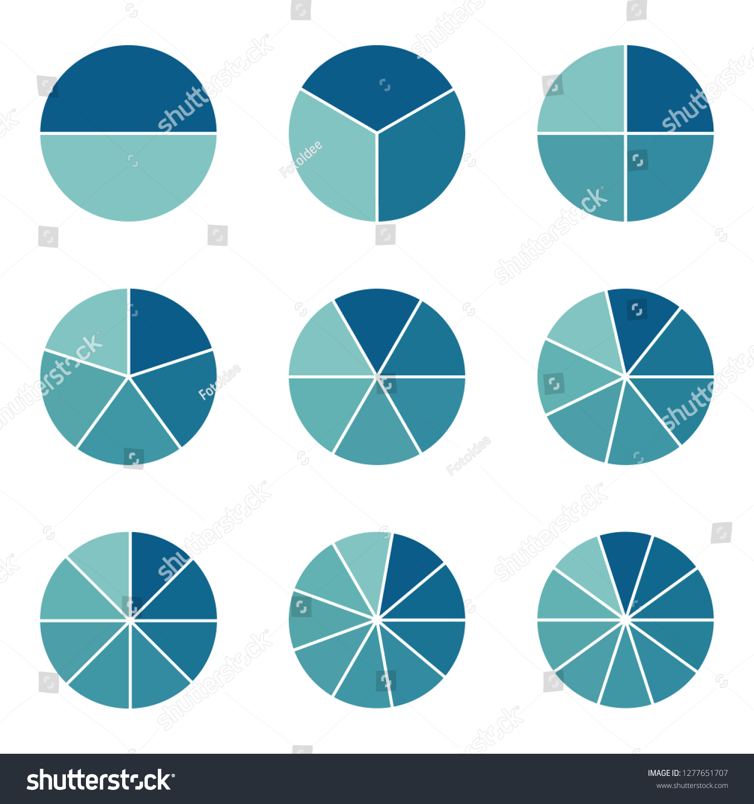 Pie Charts Different Subdivisions Vector Illustration Stock Vector ...