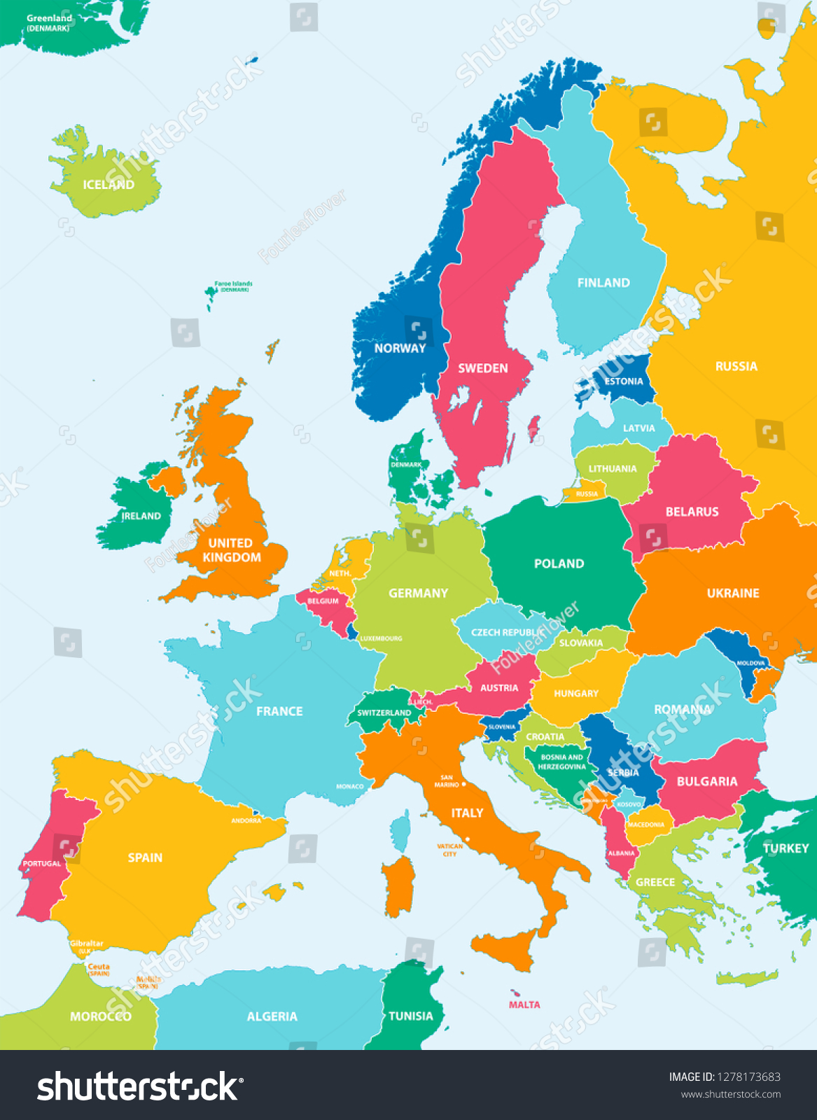 Colorful Vector Map Europe Stock Vector (Royalty Free) 1278173683 ...