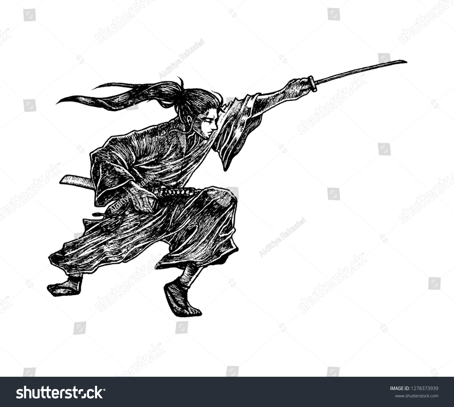 Samurai Hand Drawn Illustration Isolated Vector Stock Vector (Royalty ...