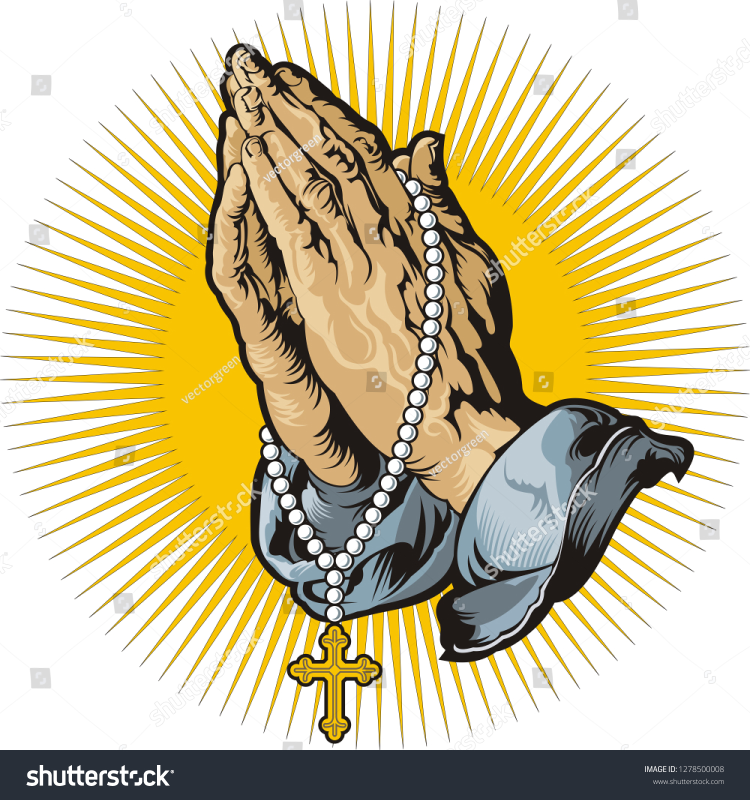 Praying Hands Rosary Tattoo Stock Vector (Royalty Free) 1278500008 ...