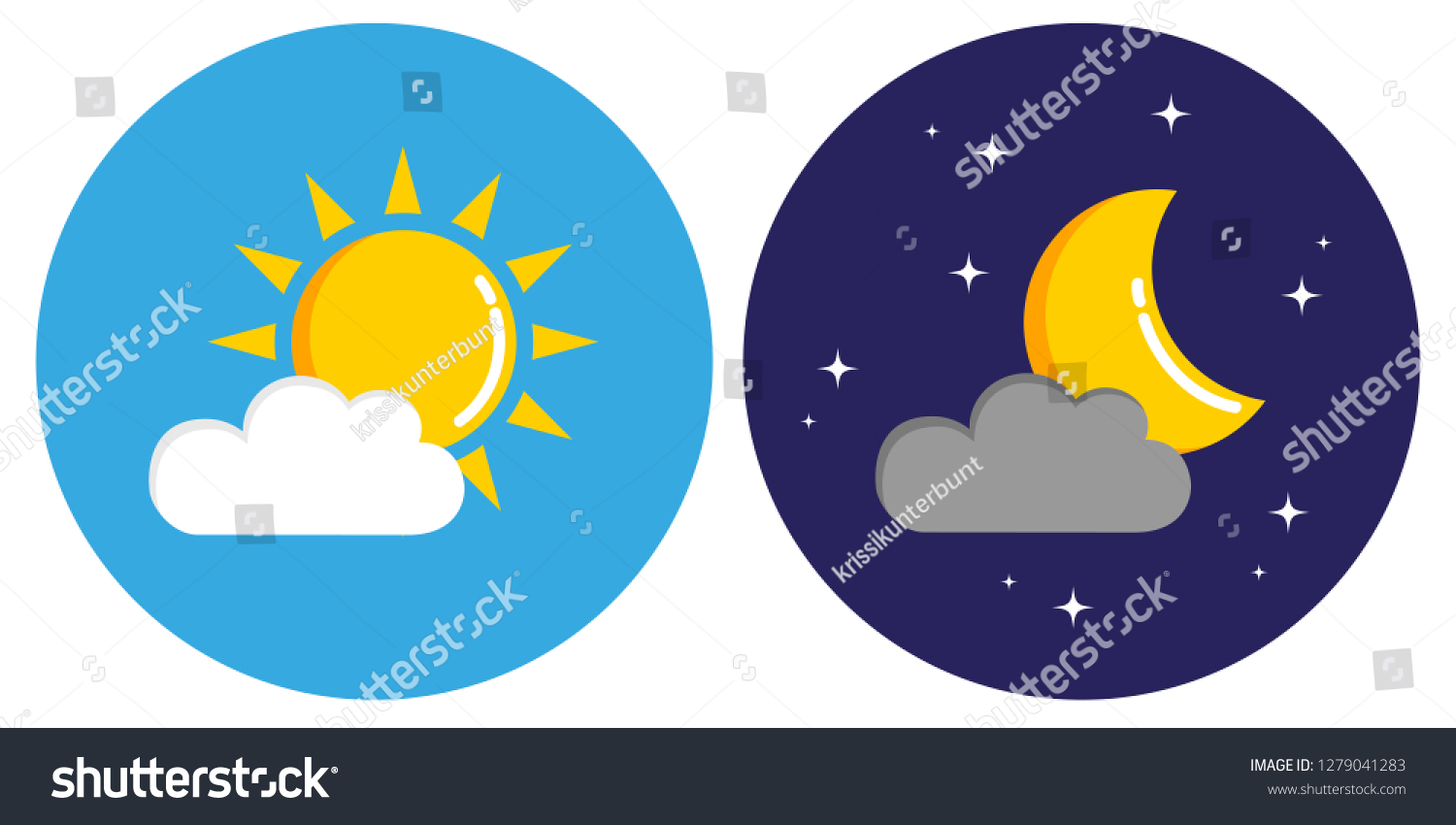 Sun Moon Clouds Circle Day Night Stock Vector (Royalty Free) 1279041283 ...