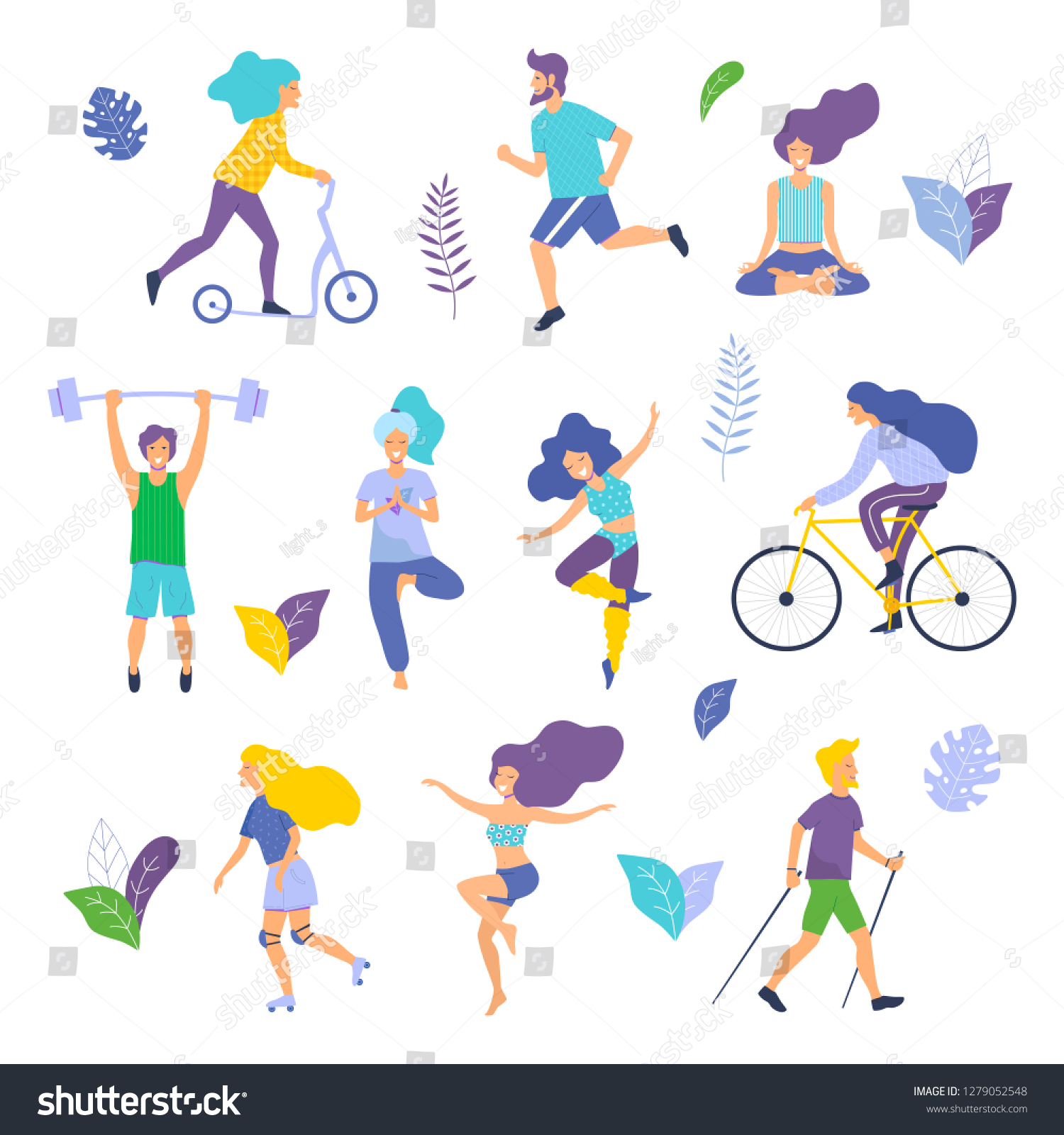 Healthy Lifestyle Different Physical Activities Running Stock Vector ...