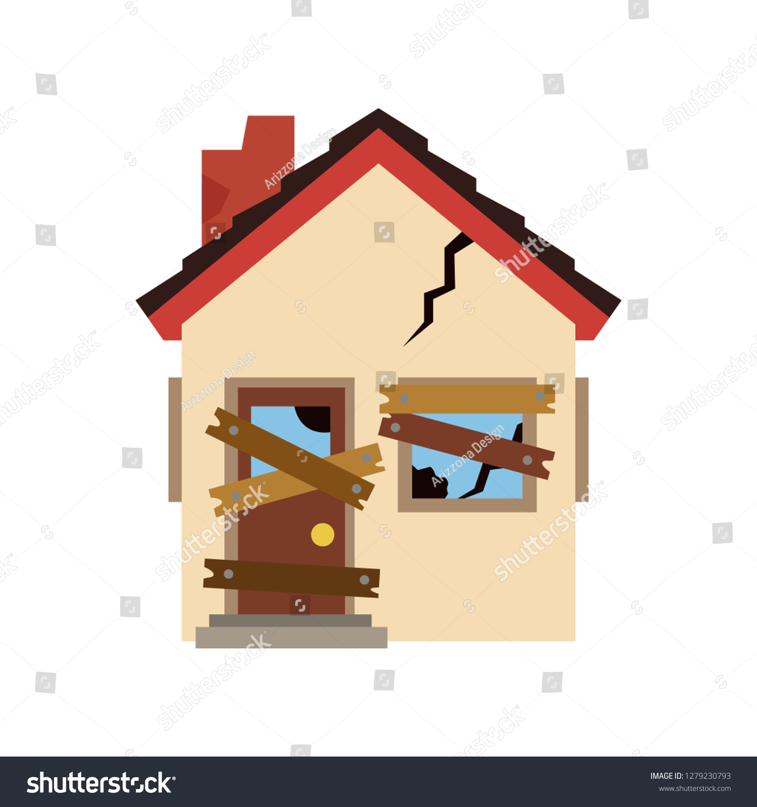 Destroyed House Vector Clipart