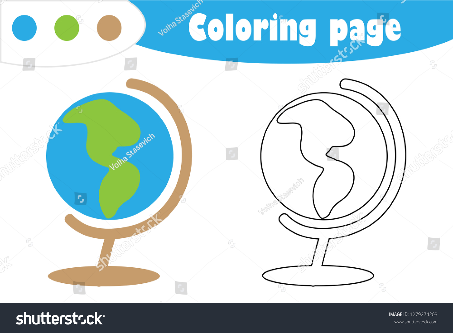 Globe Cartoon Style Coloring Page Education Stock Vector (Royalty Free ...