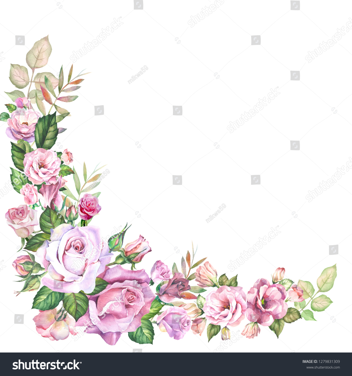 Flowers Corner Watercolor Roses Stock Illustration 1279831309 ...