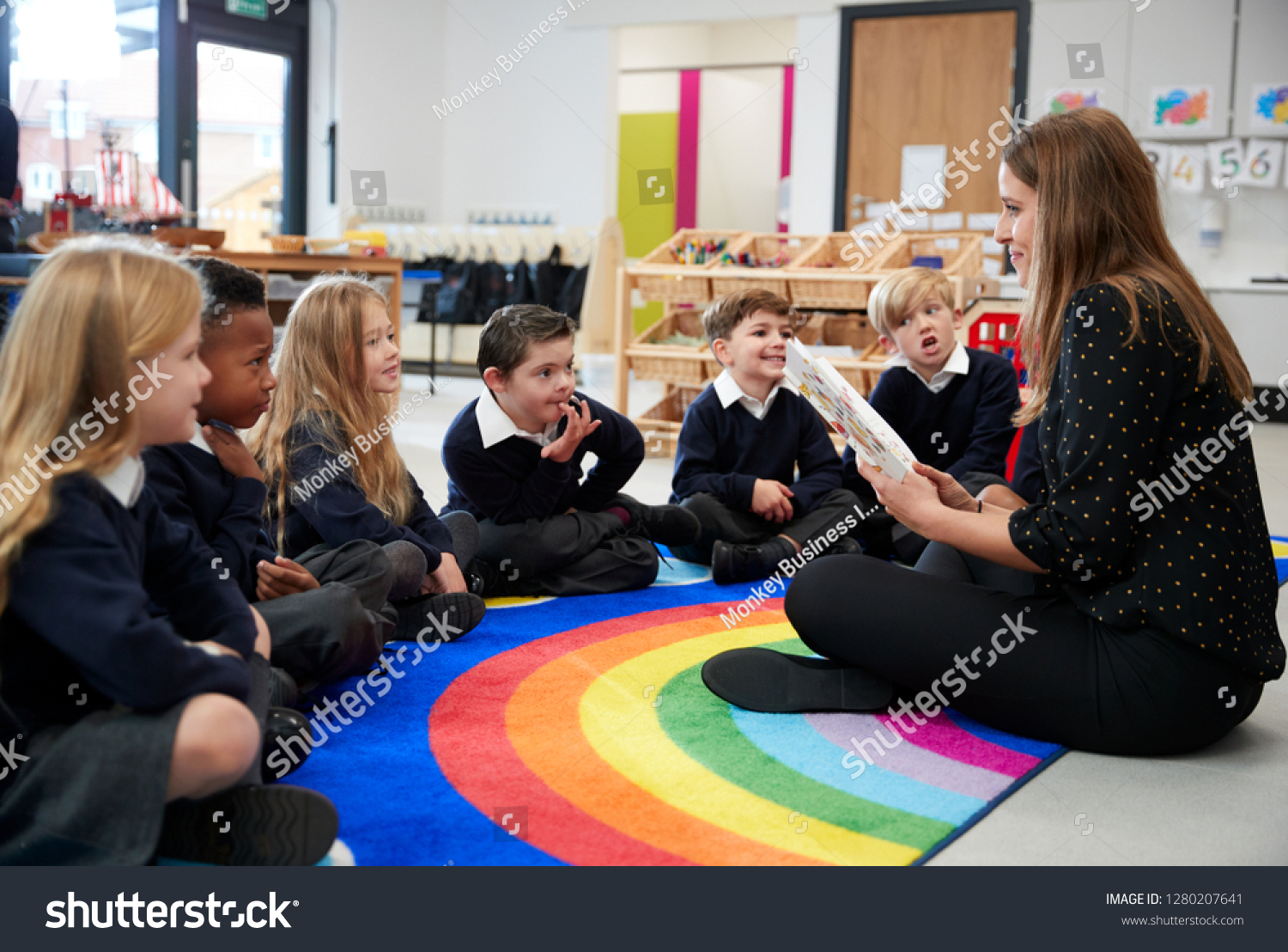 Primary School Kids Sitting On Floor Stock Photo 1280207641 | Shutterstock